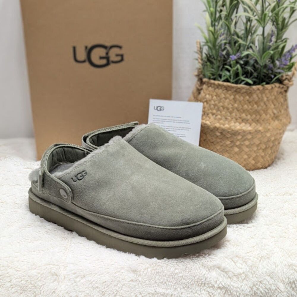 UGG Moss Green Goldenstar Cozy Plush Lined Suede Clogs Women's Size 10 NIB